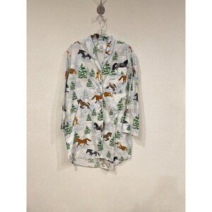 Sant and Abel Nightshirt Womens Medium Horses Pines Winter Print Pajamas